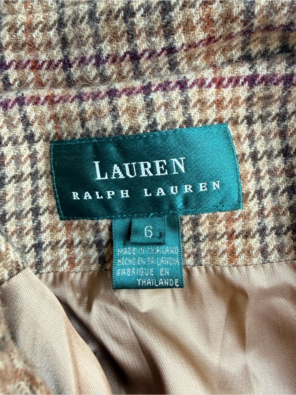 Ralph Lauren Wool Brown Houndstooth Zip Blazer | 6 - Picture 4 of 6